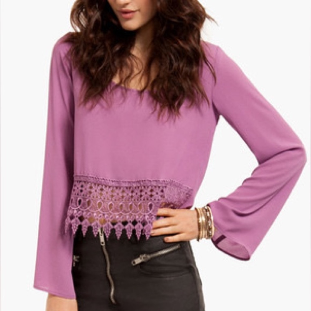 Bell Sleeved Crop Top with Crochet Trim